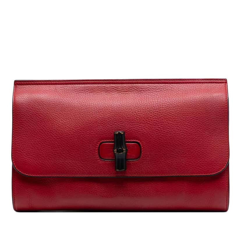 Gucci Leather Bamboo Daily Clutch Red Leather Good condition - Front View