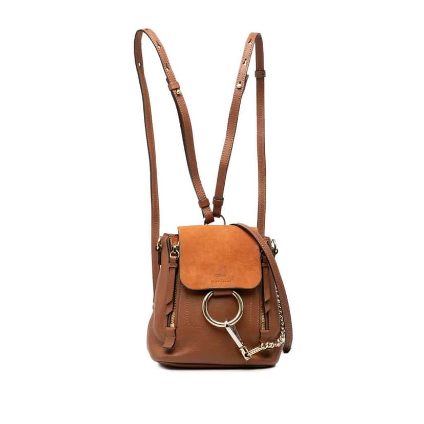 Chloé Mini Calfskin and Suede Faye Backpack Brown Leather Good condition - Front View