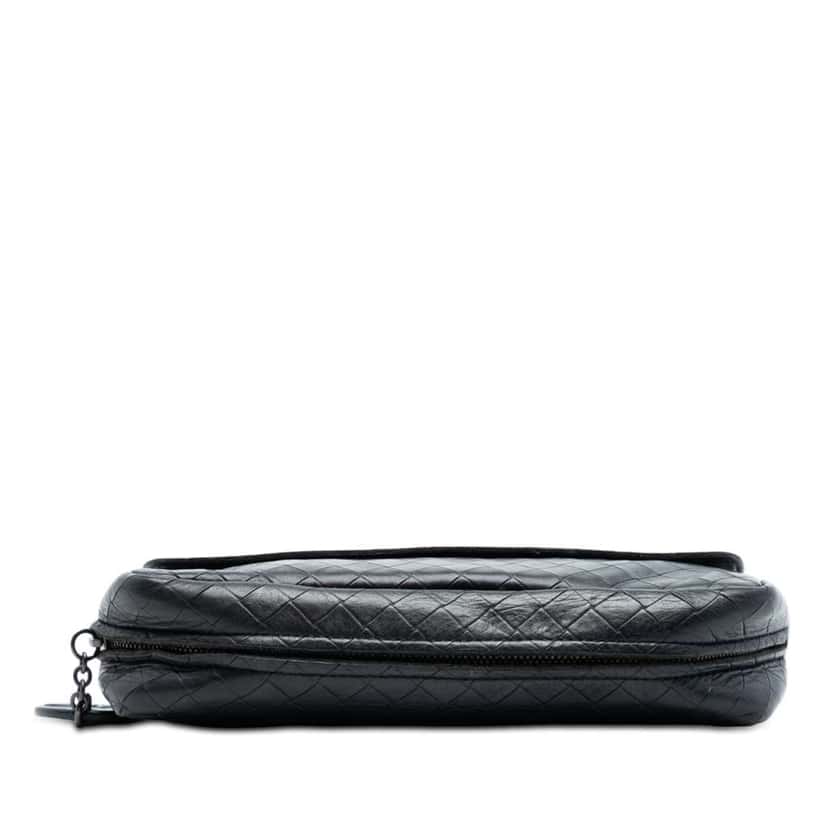Bottega Veneta Small Calfskin Intrecciomirage Chain Flap Crossbody Black Leather Good condition - Inside View