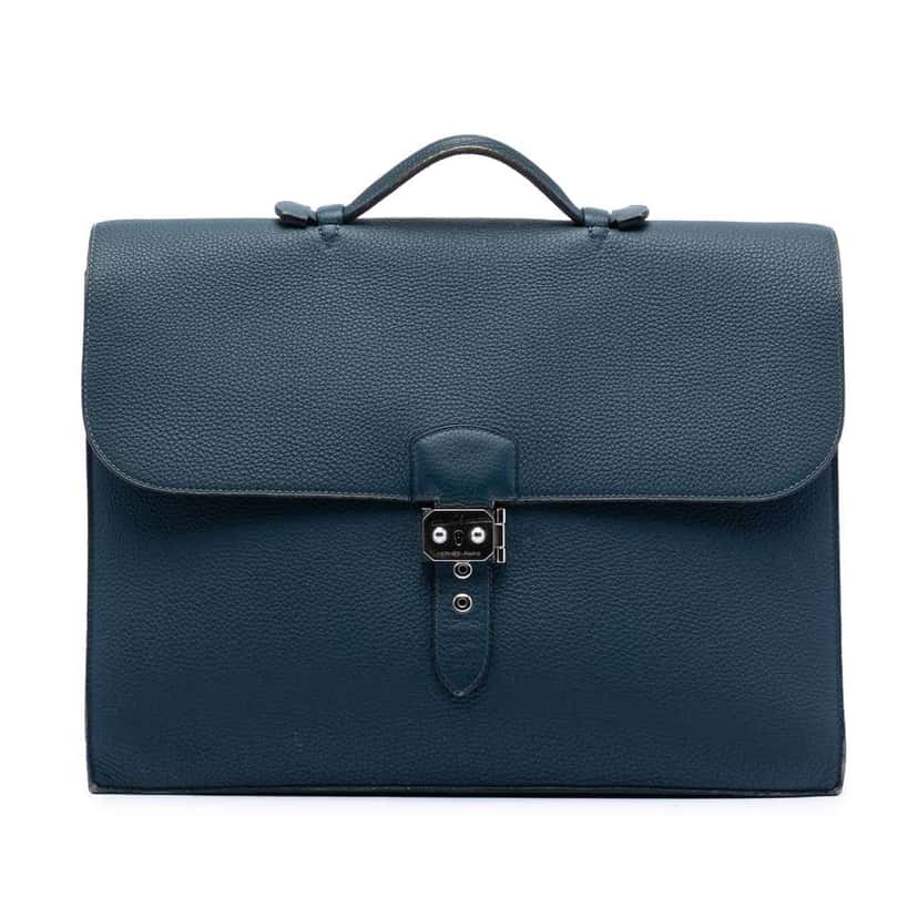 Hermès Togo Sac A Depeches 38 Blue Leather Good condition - Front View
