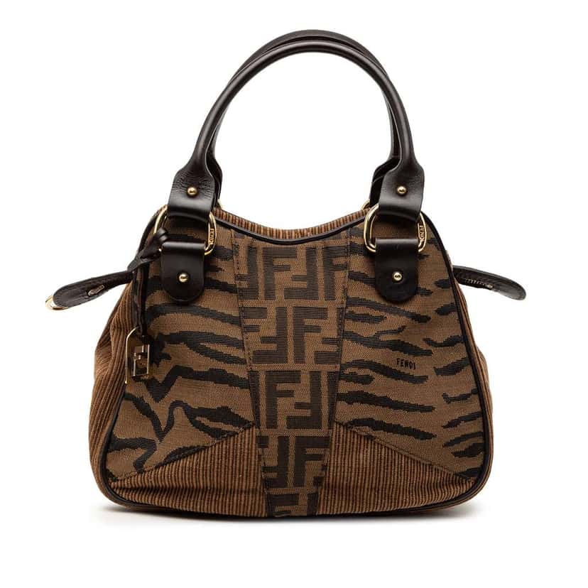 Fendi Zucca Zebra Print Canvas Handbag Brown Canvas Good condition - Front View