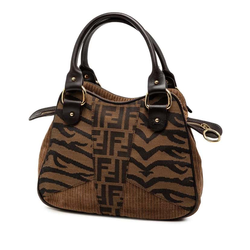 Fendi Zucca Zebra Print Canvas Handbag Brown Canvas Good condition - Back View