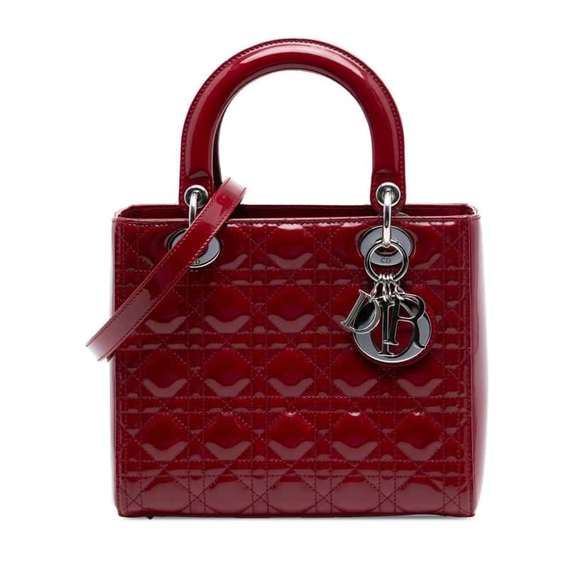 Dior Medium Patent Cannage Lady Dior Red Leather Good condition - Front View