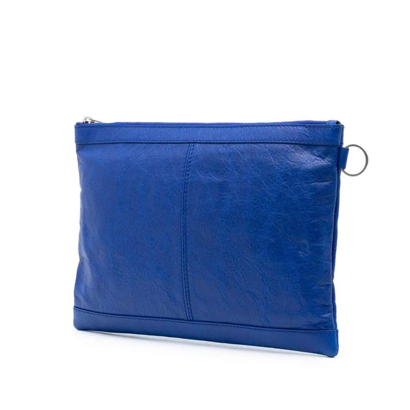 Balenciaga Lambskin Motocross Classic Clip M Clutch Blue Leather Good condition - Back View