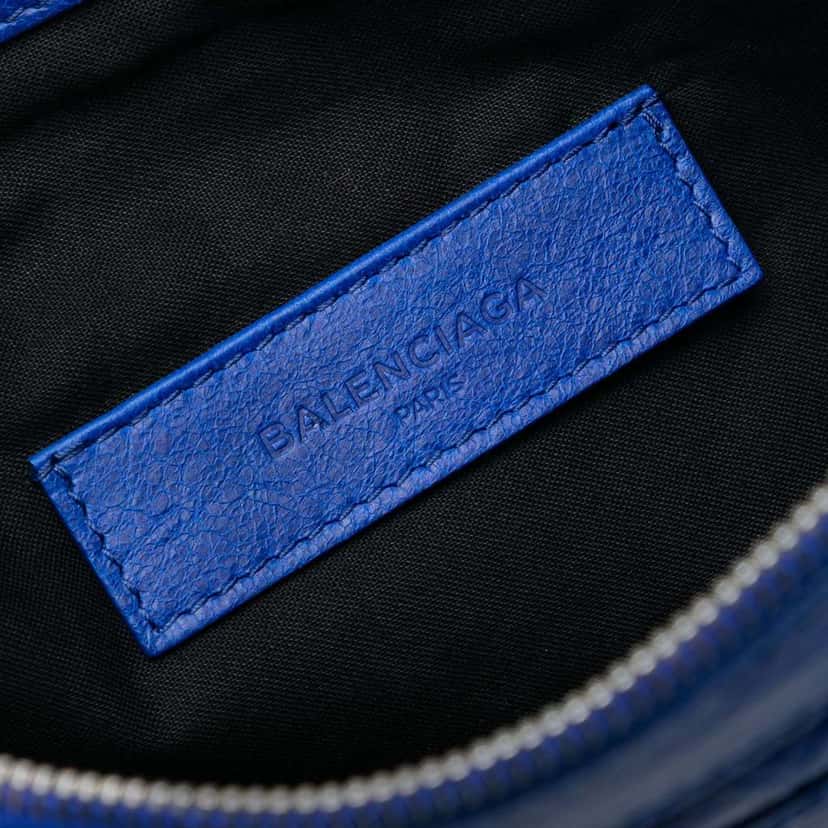 Balenciaga Lambskin Motocross Classic Clip M Clutch Blue Leather Good condition - Box View