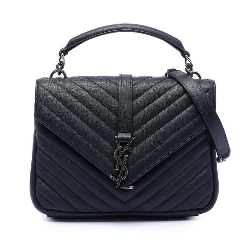Saint Laurent Medium Chevron Sheepskin Monogram College Satchel Black Leather Good condition - Front View