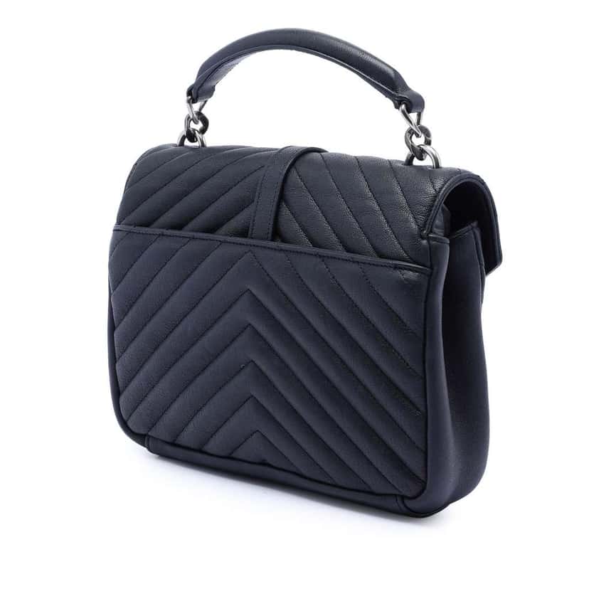 Saint Laurent Medium Chevron Sheepskin Monogram College Satchel Black Leather Good condition - Back View