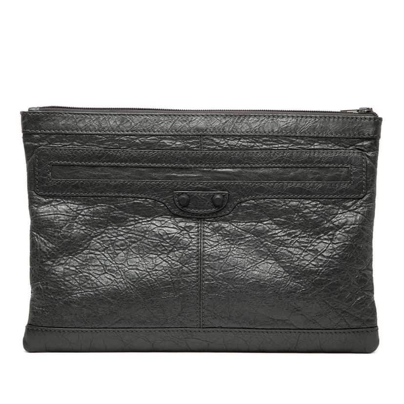Balenciaga Lambskin Motocross Classic Clip M Clutch Black Leather Very good condition - Front View