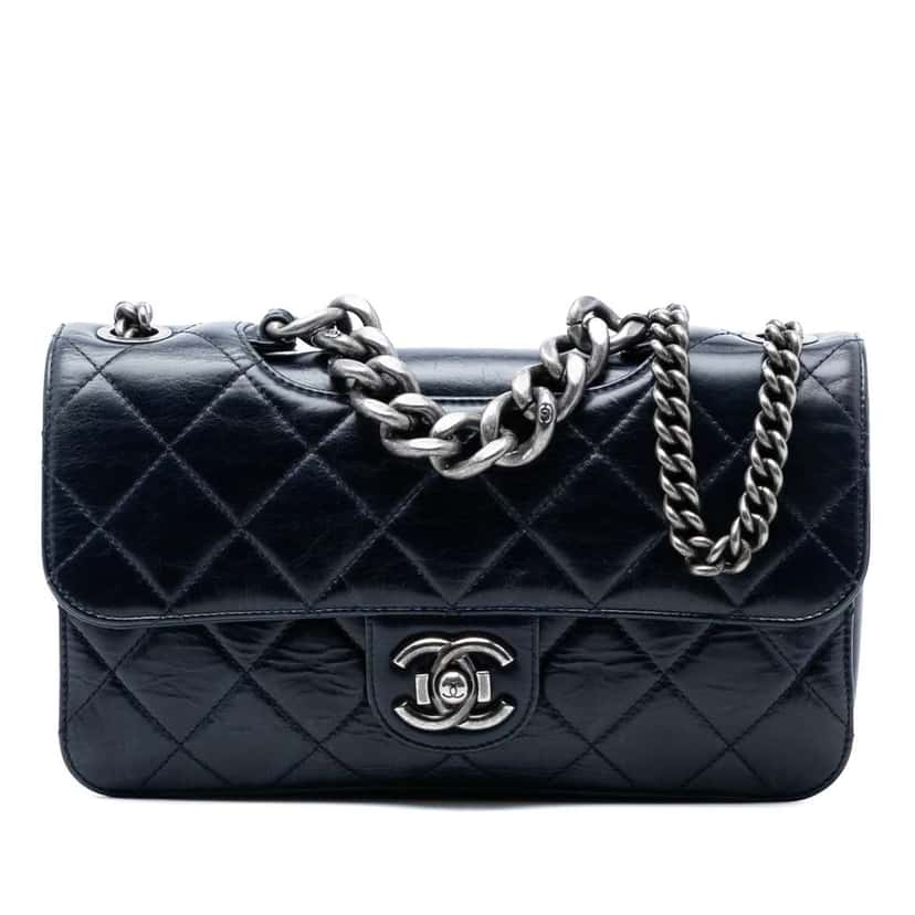 Chanel Medium Quilted Glazed Calfskin Perfect Edge Flap Blue Leather Good condition - Front View