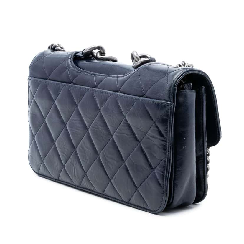 Chanel Medium Quilted Glazed Calfskin Perfect Edge Flap Blue Leather Good condition - Back View