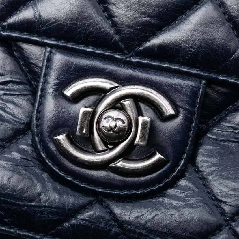 Chanel Medium Quilted Glazed Calfskin Perfect Edge Flap Blue Leather Good condition - Box View