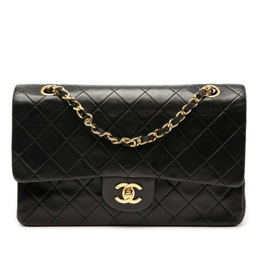 Chanel Medium Classic Lambskin Double Flap Black Leather Good condition - Front View