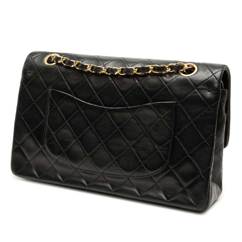 Chanel Medium Classic Lambskin Double Flap Black Leather Good condition - Back View