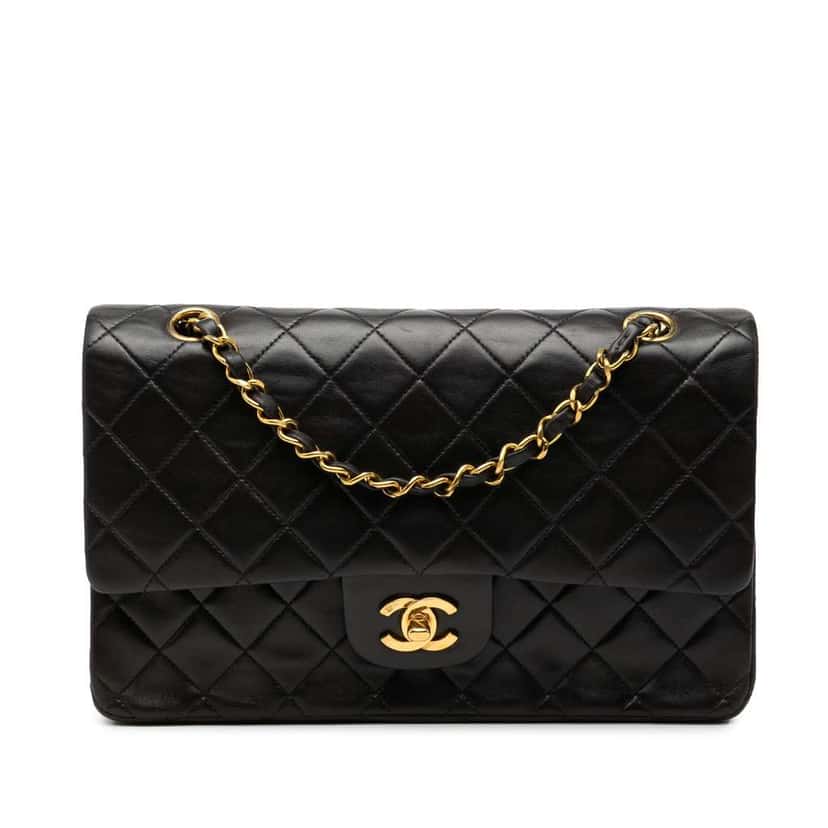 Chanel Medium Classic Lambskin Double Flap Black Leather Good condition - Front View