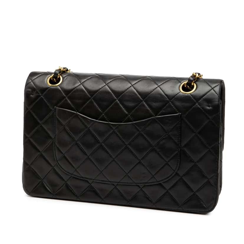Chanel Medium Classic Lambskin Double Flap Black Leather Good condition - Back View
