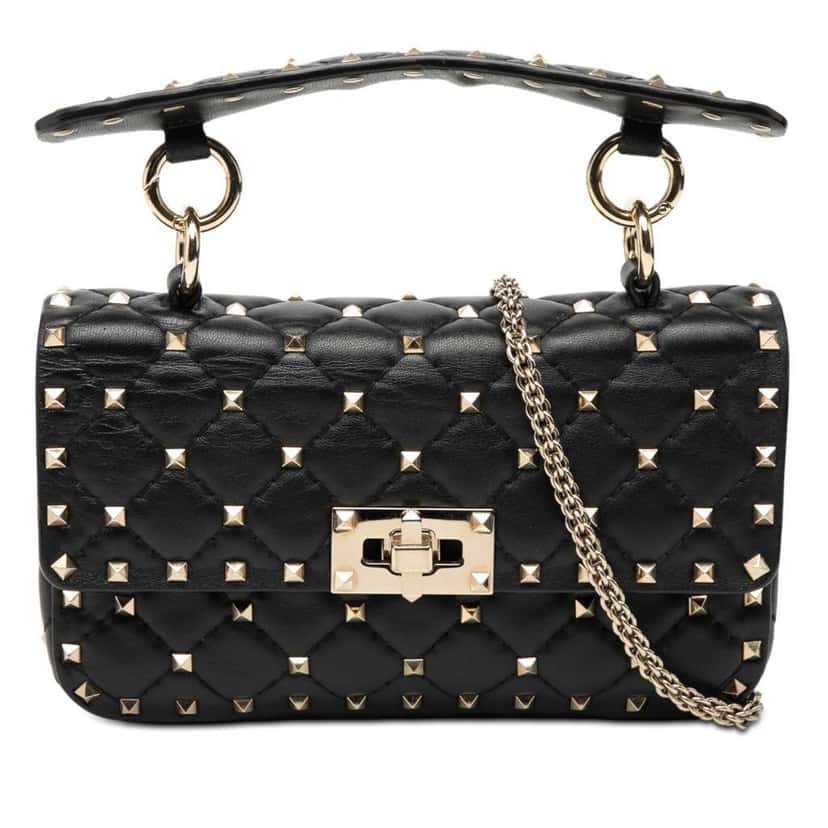 Valentino Small Nappa Rockstud Spike Satchel Black Leather Good condition - Front View