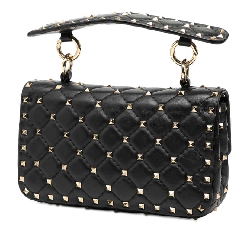 Valentino Small Nappa Rockstud Spike Satchel Black Leather Good condition - Back View