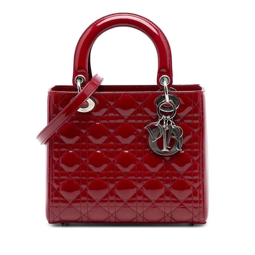 Dior Medium Patent Cannage Lady Dior Red Leather Good condition - Front View