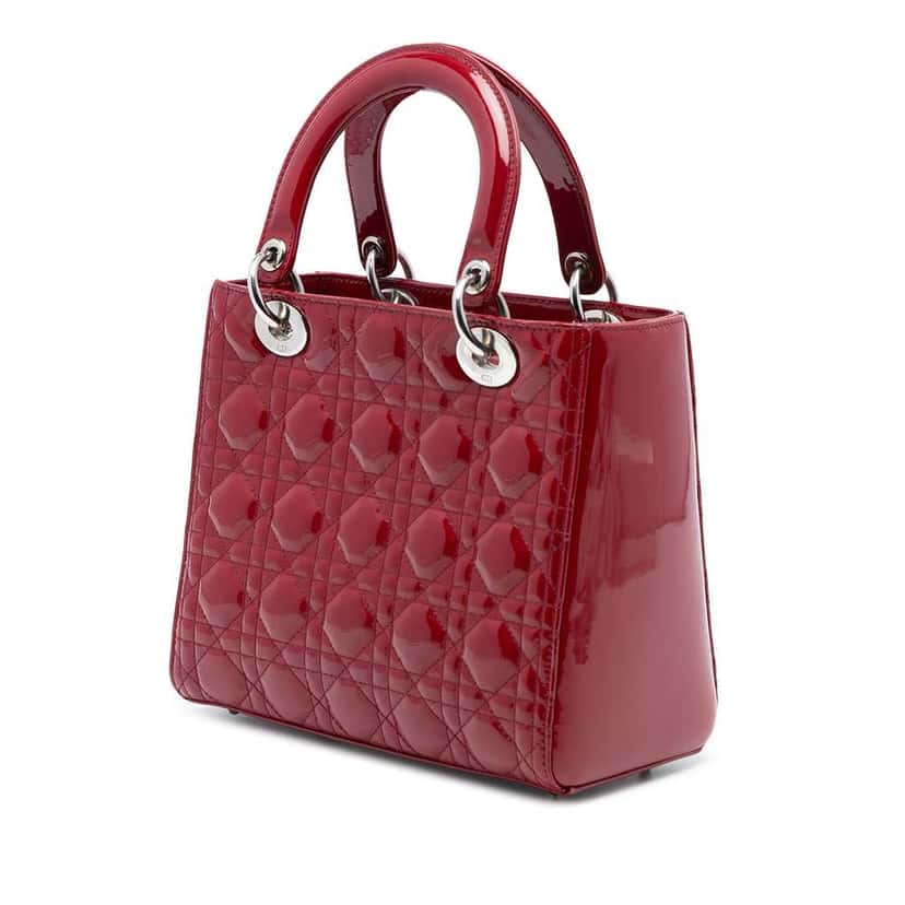 Dior Medium Patent Cannage Lady Dior Red Leather Good condition - Back View