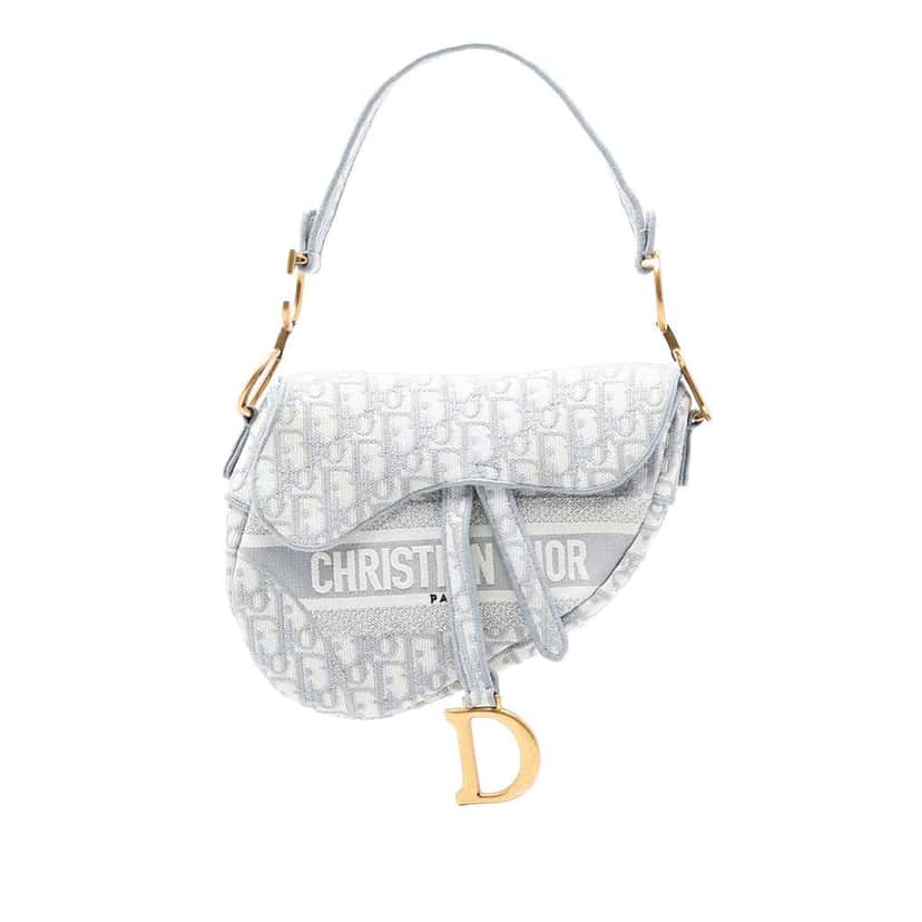 Dior Oblique Embroidered Canvas Saddle Bag Grey Canvas Good condition - Front View