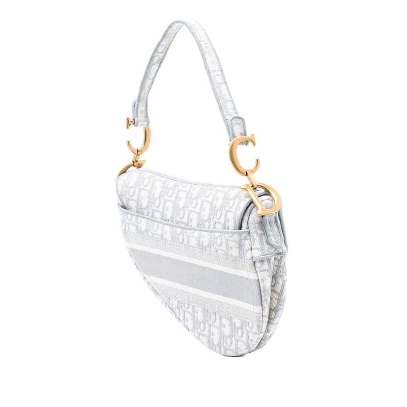 Dior Oblique Embroidered Canvas Saddle Bag Grey Canvas Good condition - Back View