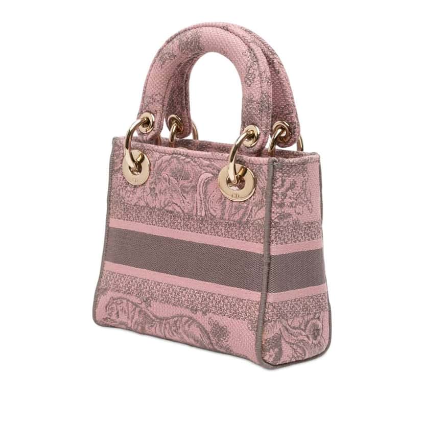 Dior Mini Embroidered Canvas Toile De Jouy Lady D Lite Pink Canvas Very good condition - Back View
