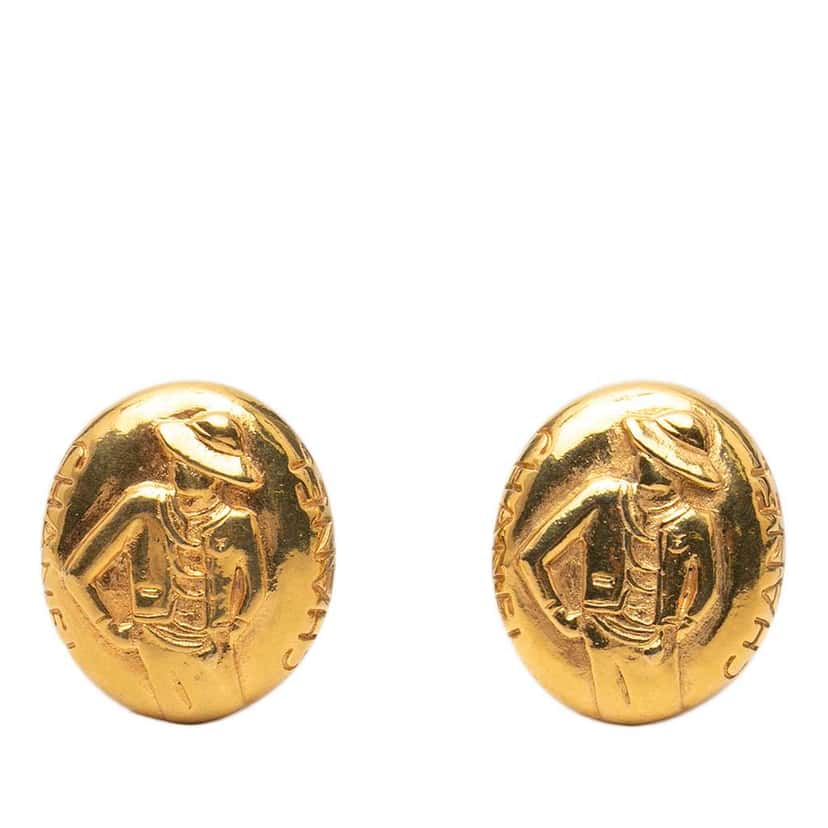 Chanel Gold Plated Mademoiselle Clip On Earrings Gold Metal Very good condition - Front View