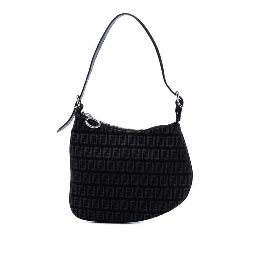 Fendi Zucchino Canvas Oyster Shoulder Bag Black Canvas Very good condition - Front View