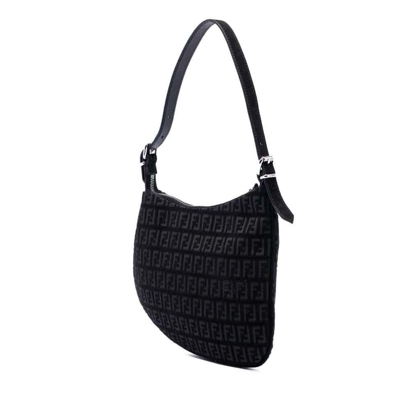 Fendi Zucchino Canvas Oyster Shoulder Bag Black Canvas Very good condition - Back View