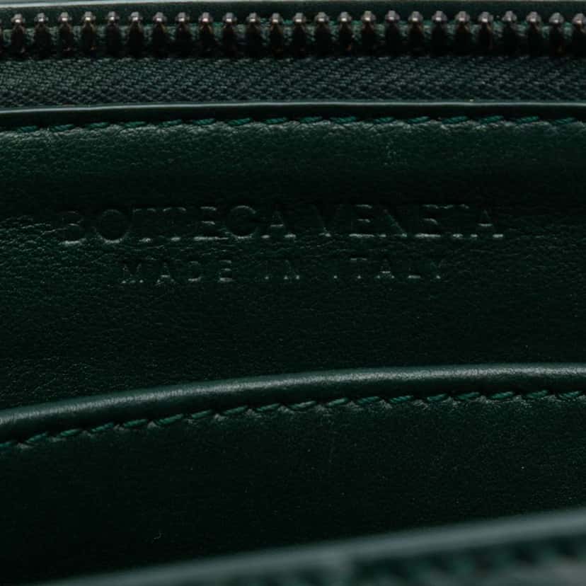 Bottega Veneta Small Calfskin Intrecciato Document Case With Wristlet Green Leather Good condition - Box View