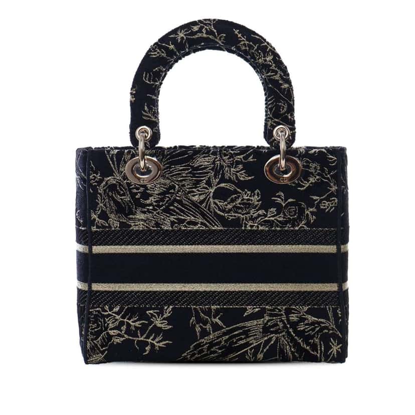 Dior Medium Embroidered Canvas Toile de Jouy Lady D Lite Black Canvas Very good condition - Back View