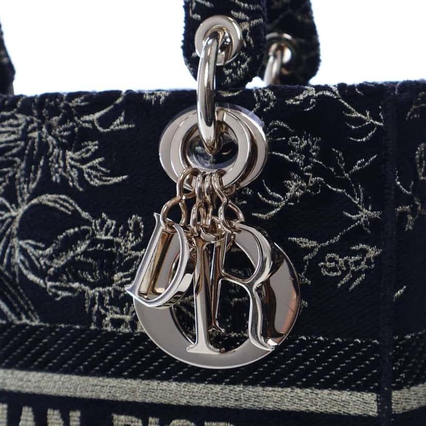 Dior Medium Embroidered Canvas Toile de Jouy Lady D Lite Black Canvas Very good condition - Model View