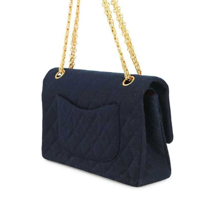 Chanel Medium Classic Jersey Double Flap Blue Cotton Good condition - Back View