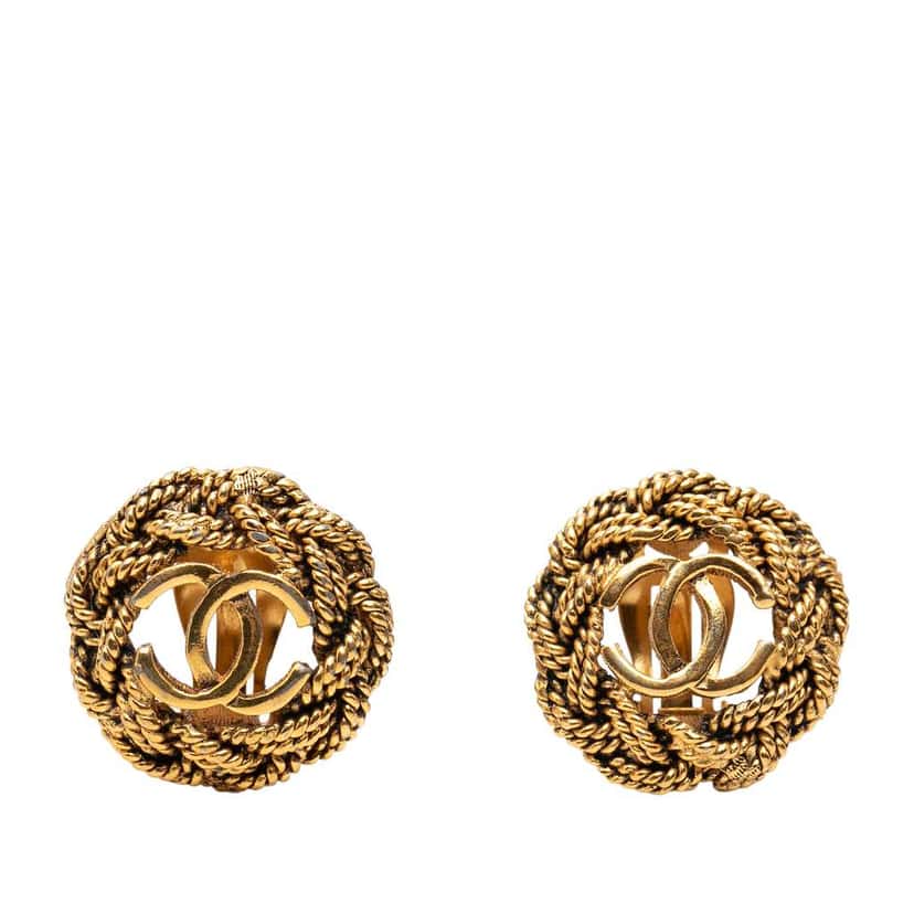 Chanel Gold Plated CC Twisted Rope Clip On Earrings Gold Metal Good condition - Front View