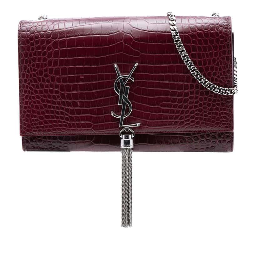 Saint Laurent Medium Croc Embossed Leather Monogram Kate Tassel Crossbody Red Leather Very good condition - Front View