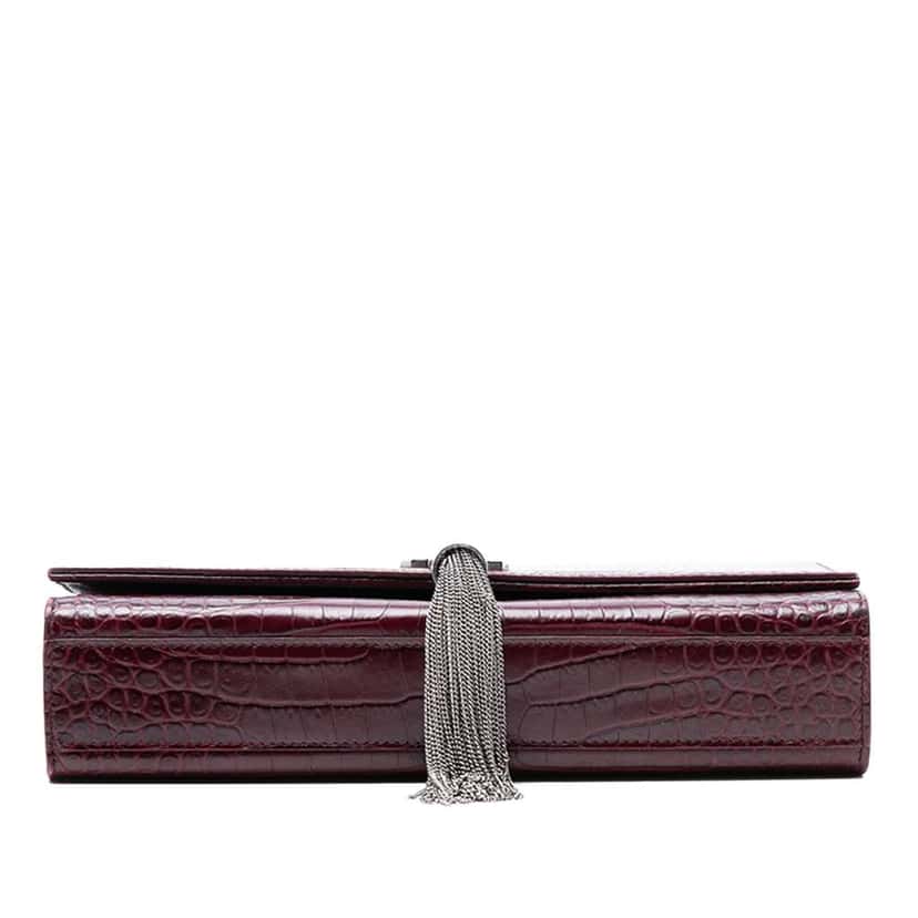 Saint Laurent Medium Croc Embossed Leather Monogram Kate Tassel Crossbody Red Leather Very good condition - Inside View