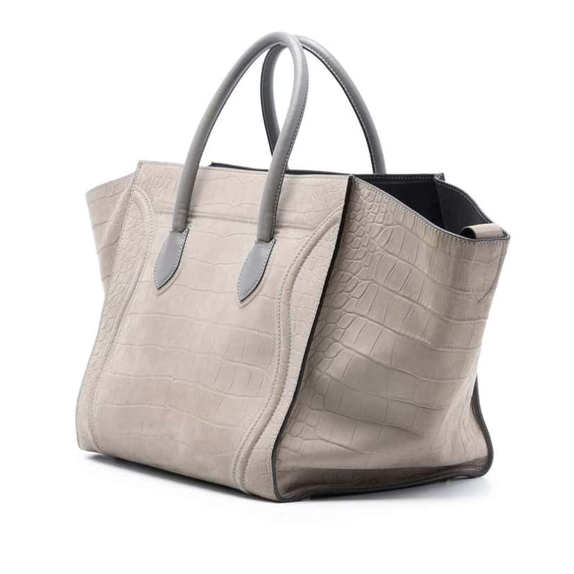 Celine Medium Croc Embossed Leather Luggage Phantom Tote Brown Leather Good condition - Back View