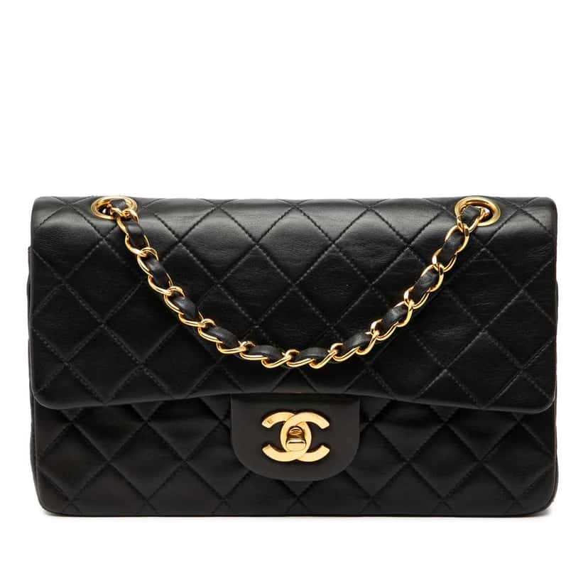 Chanel Small Classic Lambskin Double Flap Black Leather Good condition - Front View
