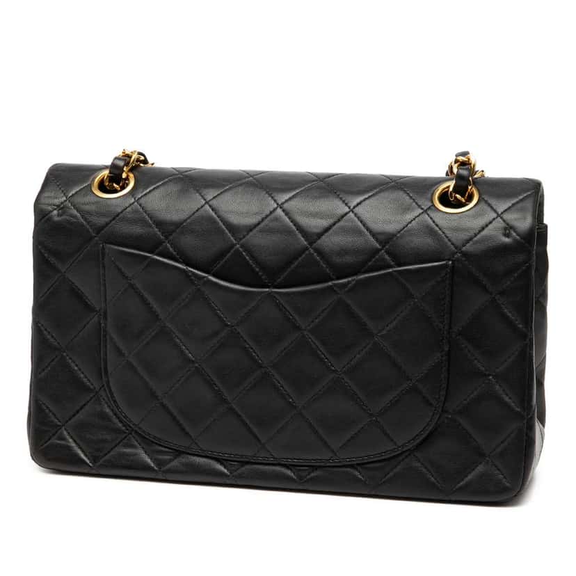 Chanel Small Classic Lambskin Double Flap Black Leather Good condition - Back View
