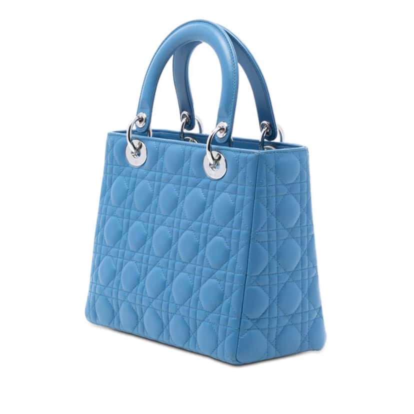 Dior Medium Lambskin Cannage Lady Dior Blue Leather Good condition - Back View