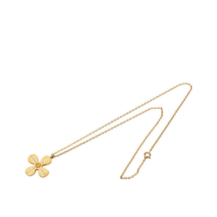 Chanel Gold Plated CC Crystal Clover Pendant Necklace Gold Metal Very good condition - Front View