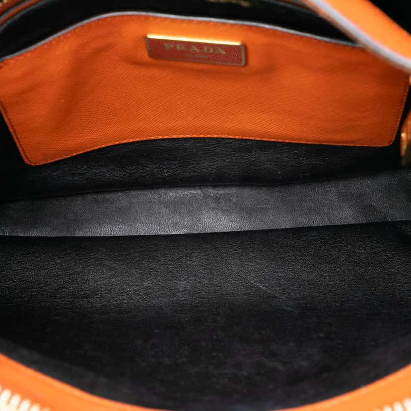 Prada Saffiano Soft Triple Pocket Tote Orange Leather Very good condition - Model View