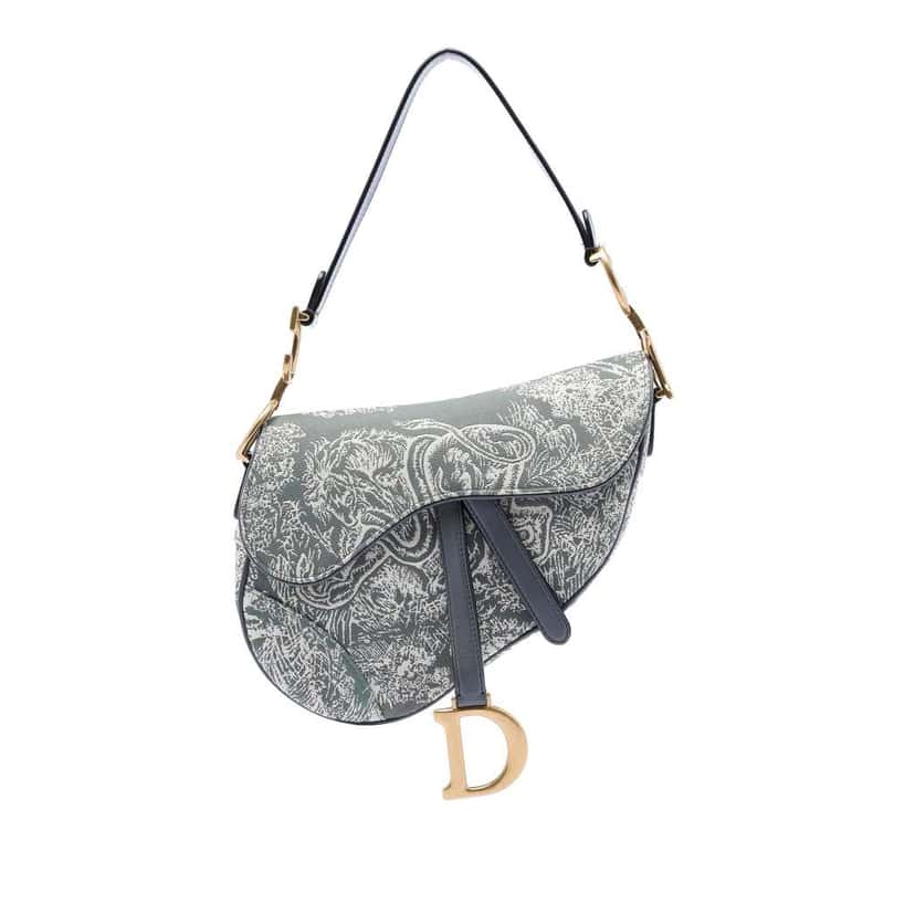 Dior Canvas Embroidered Reverse Toile De Jouy Saddle Bag Grey Canvas Good condition - Front View