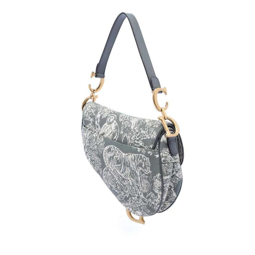 Dior Canvas Embroidered Reverse Toile De Jouy Saddle Bag Grey Canvas Good condition - Back View