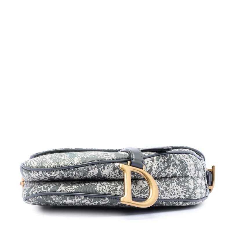 Dior Canvas Embroidered Reverse Toile De Jouy Saddle Bag Grey Canvas Good condition - Inside View