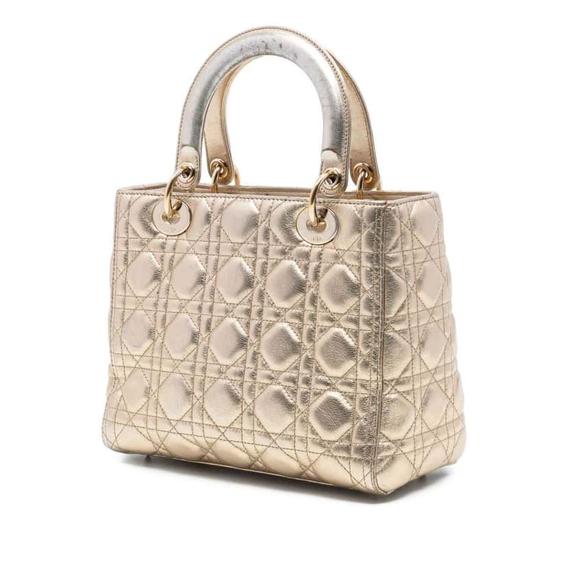 Dior Medium Metallic Lambskin Cannage Lady Dior Gold Leather Very good condition - Back View