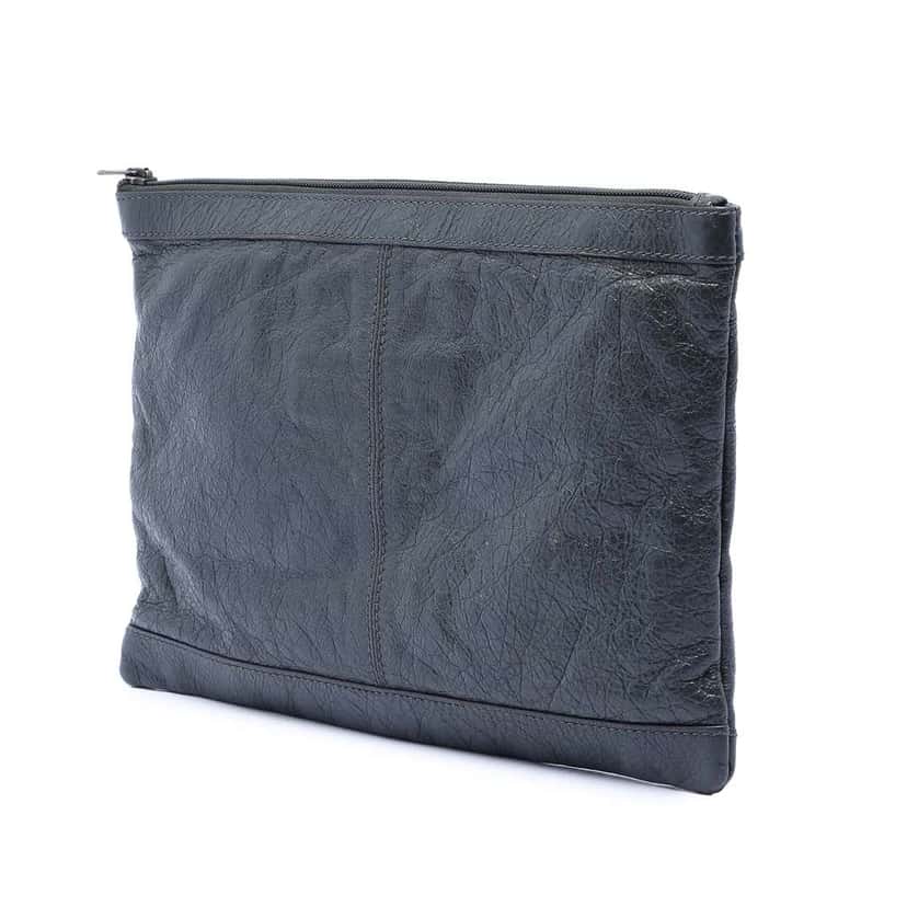 Balenciaga Lambskin Motocross Classic Clip M Clutch Black Leather Very good condition - Back View