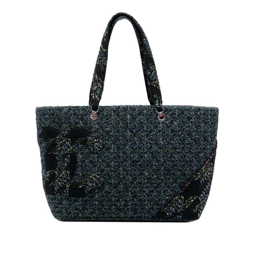 Chanel Tweed Cambon Ligne Tote Blue Tweed Good condition - Front View