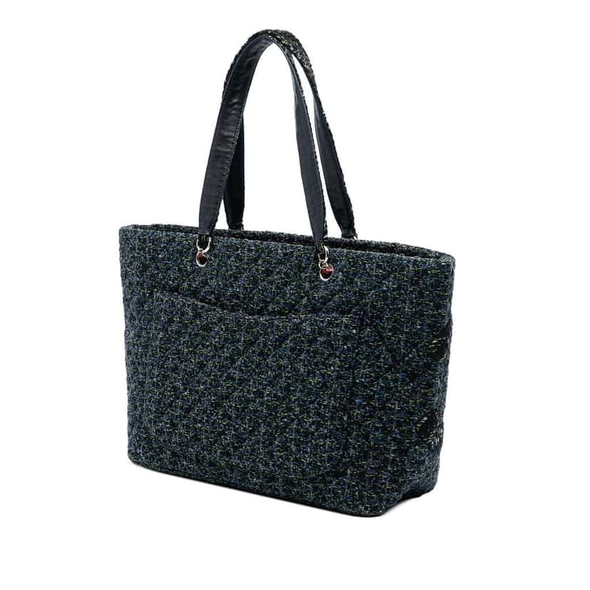 Chanel Tweed Cambon Ligne Tote Blue Tweed Good condition - Back View