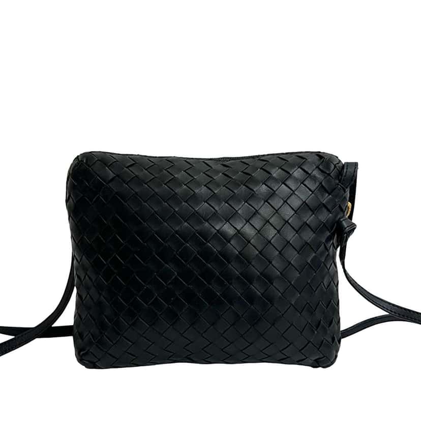 Bottega Veneta Mini Nappa Intrecciato Crossbody Black Leather Good condition - Front View